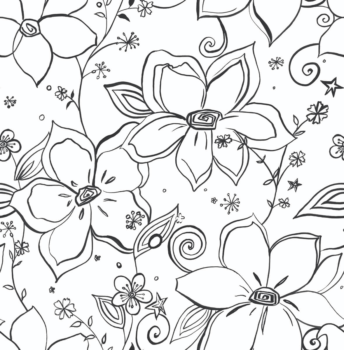 NextWall Black & White Linework Floral Peel and Stick Wallpaper