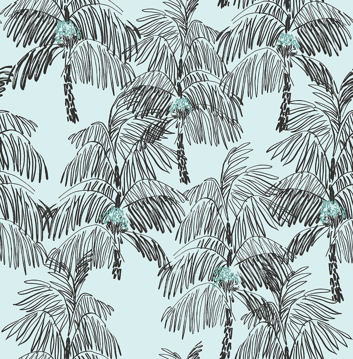 NextWall  Palm Beach Peel and Stick Wallpaper Sky Blue & Black