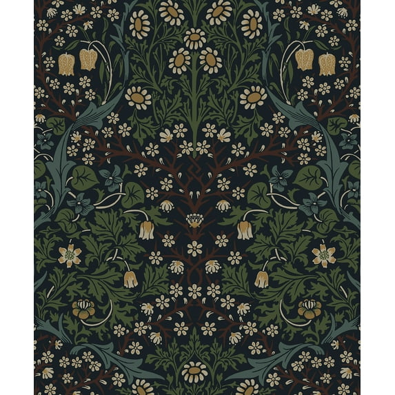 NextWall  Victorian Garden Floral Peel and Stick Wallpaper 20.9 in. W x 18 ft. L - Midnight Blue & Evergreen