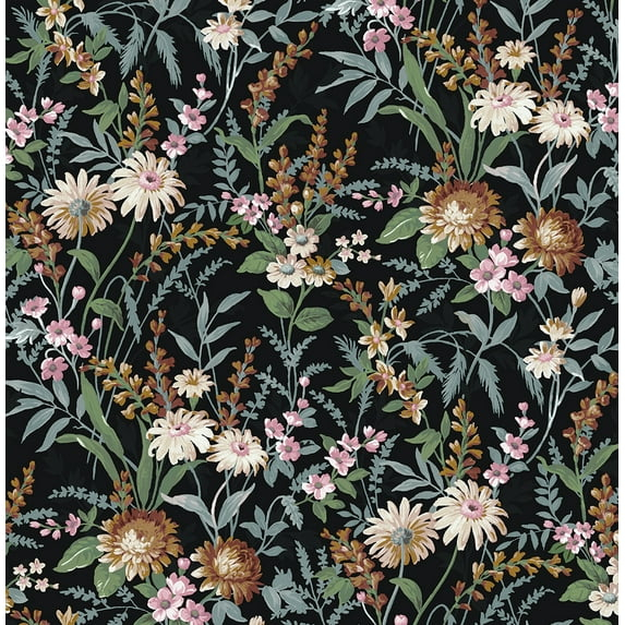 NextWall  Vintage Floral Peel and Stick Wallpaper 20.5 in. W x 18 ft. L - Onyx