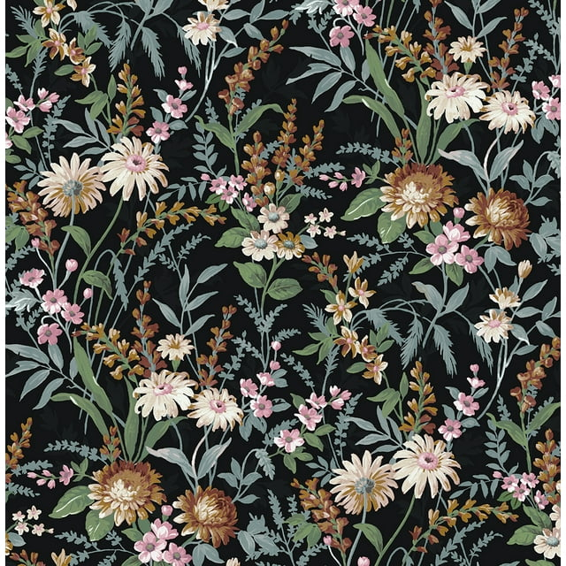 NextWall  Vintage Floral Peel and Stick Wallpaper 20.5 in. W x 18 ft. L - Onyx