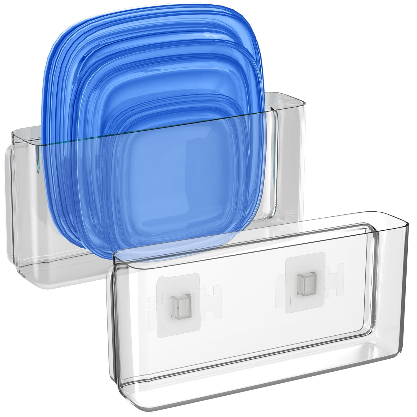NiHome Acrylic Wall Mount Organizer 2-Pack, Slim Multi-Use Over Cabinet Storage Bins No-Drill Installation, Versatile Use for Kitchen, Bathroom, Office Perfect for Small Accessories (Clear)