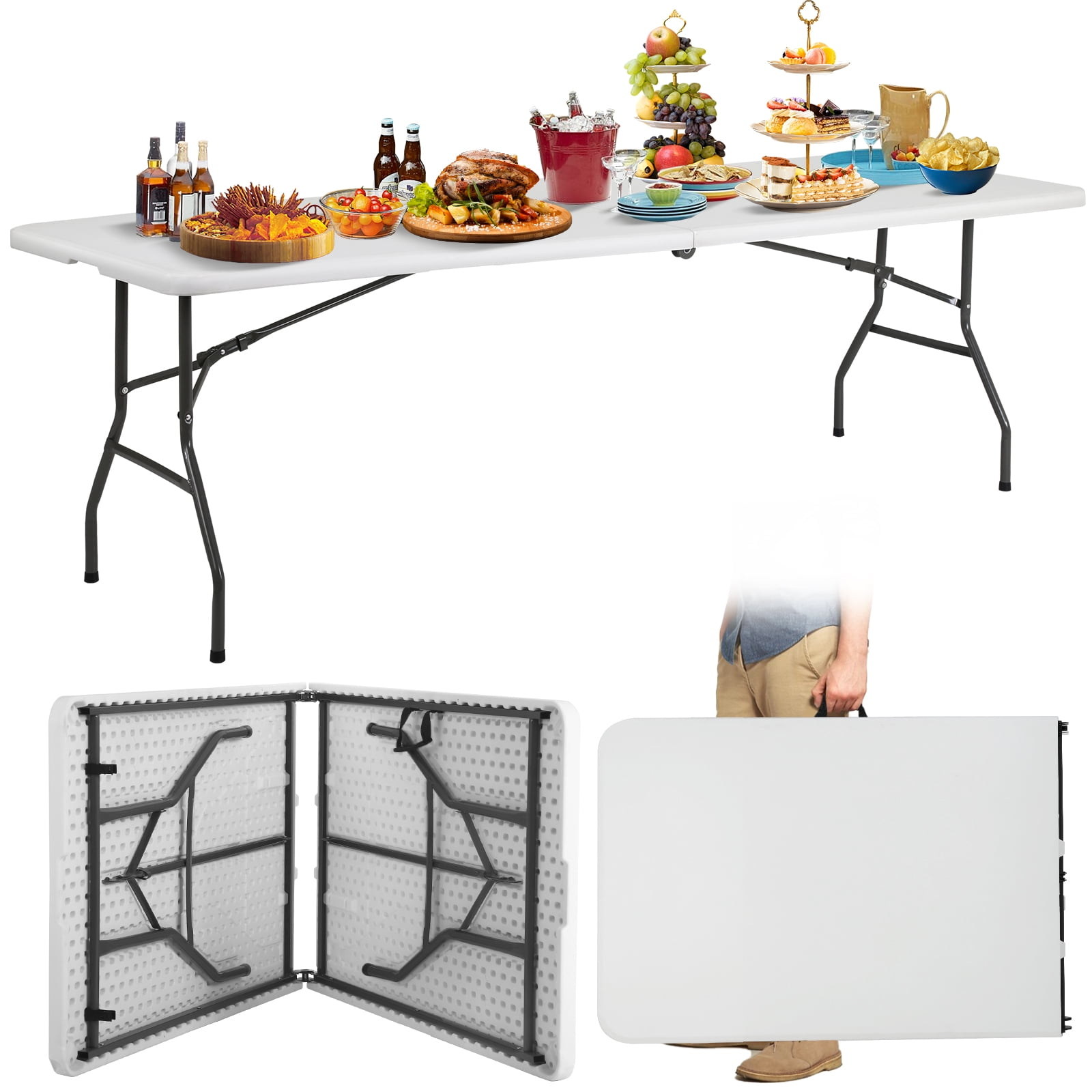 NiamVelo 96 inches Work Lightweight Utility Table, White