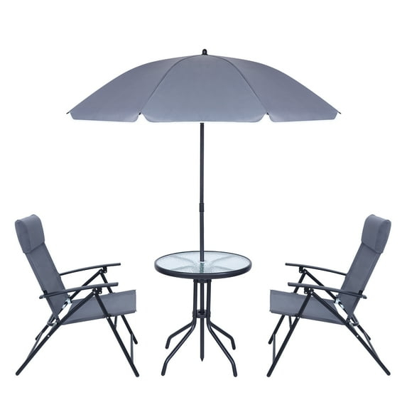 Nice C 3 Piece Glass Mesh Outdoor Patio Dining Set with Umbrella, Grey