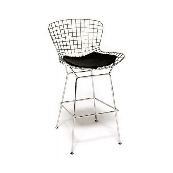 Harry Bertoia Counter Stool Chromed Steel Wire Frame Counter Height Stool, Black - Set of 2