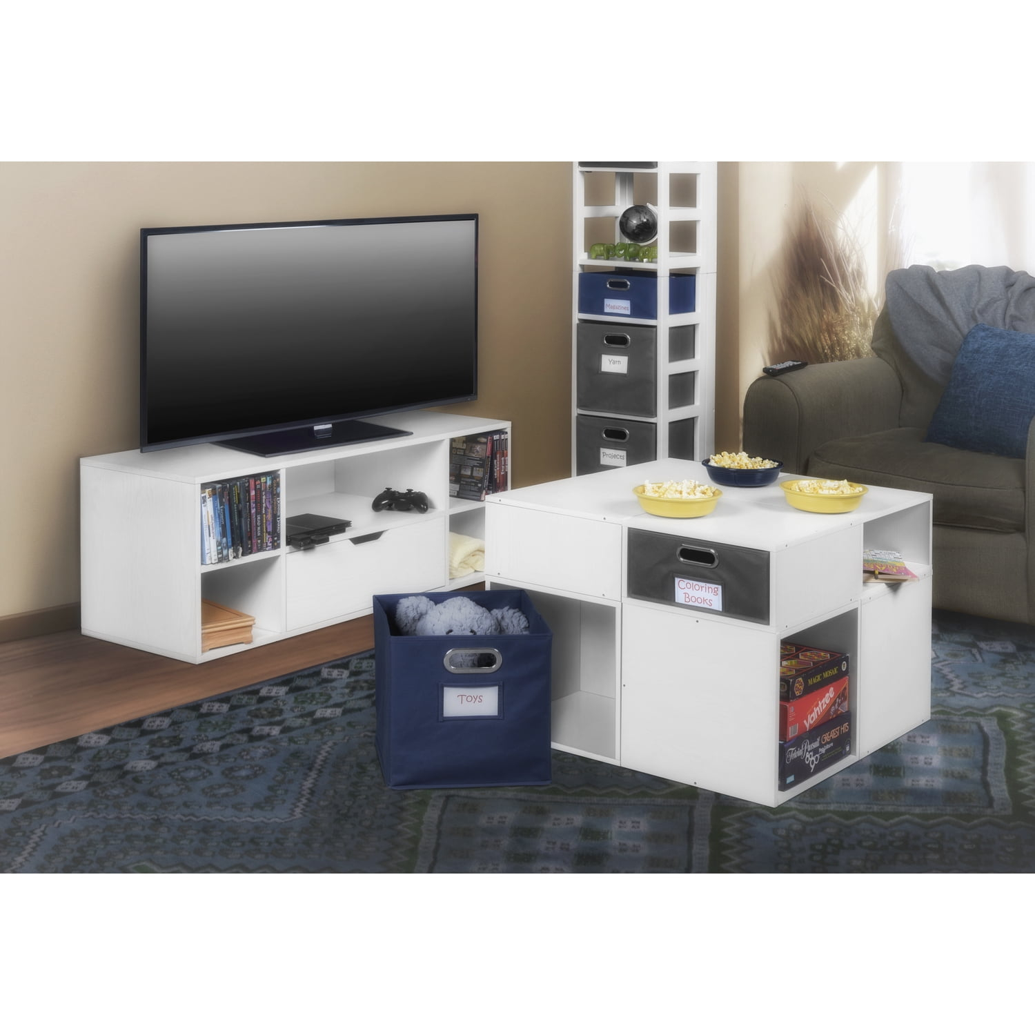 Cubo Storage Set with 4 Full Cubes & 4 Half Cubes, White Wood Grain