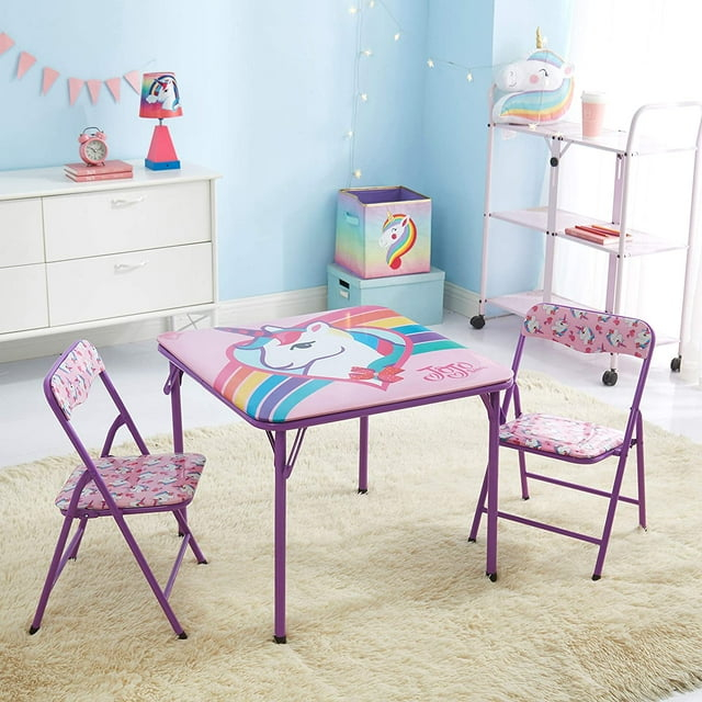 Nickelodeon Jojo Siwa 3 Piece Table & Chair Set with 2 Folding Chairs and 1 Table, Ages 3+, Purple Painted Metal Frame