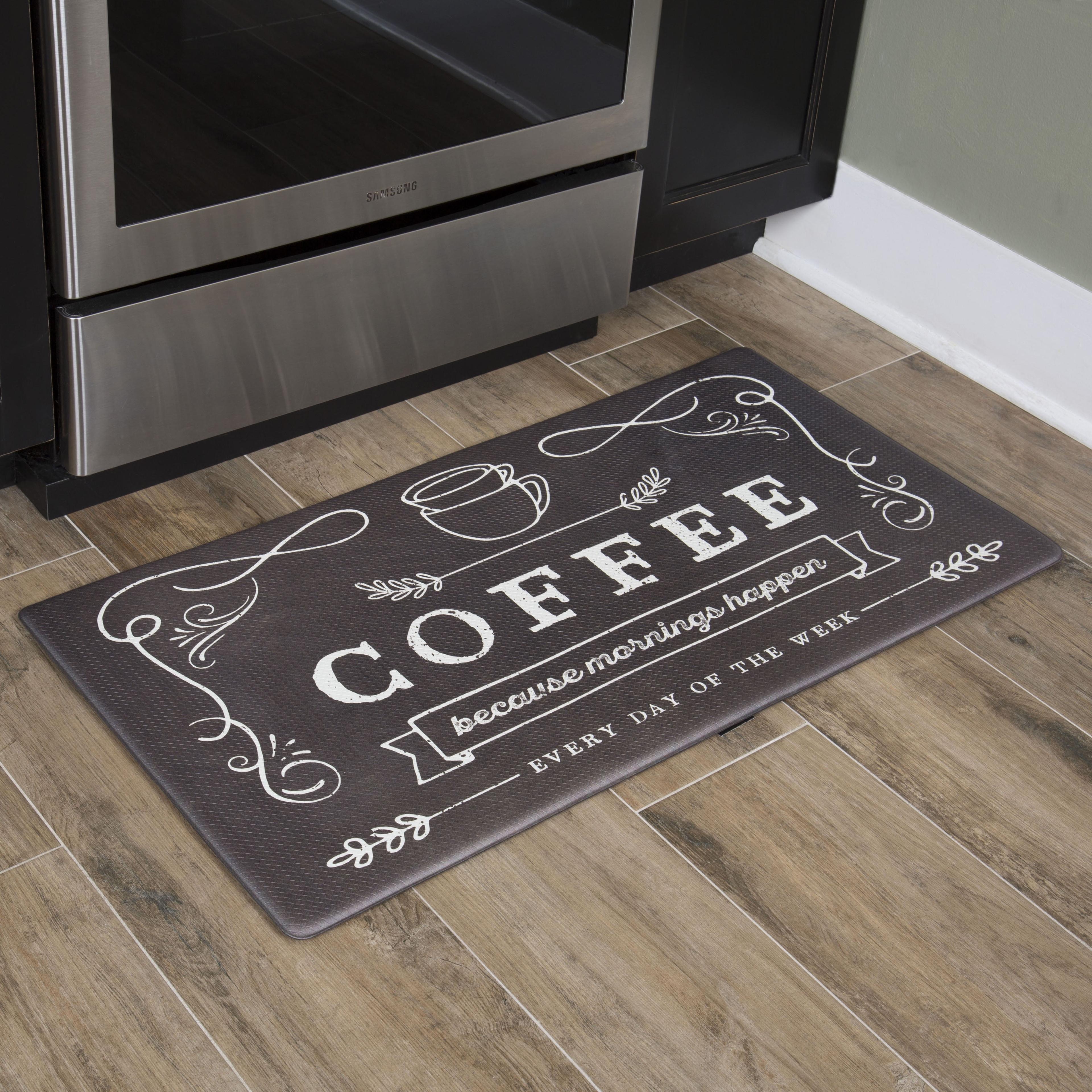 Nicole Miller Cook N Comfort Coffee Because Kitchen Mat
