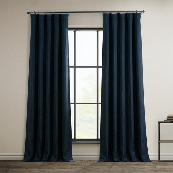 Nightfall Navy Faux Linen Room Darkening Curtain (1 Panel), Nightfall Navy, 50W X 108L