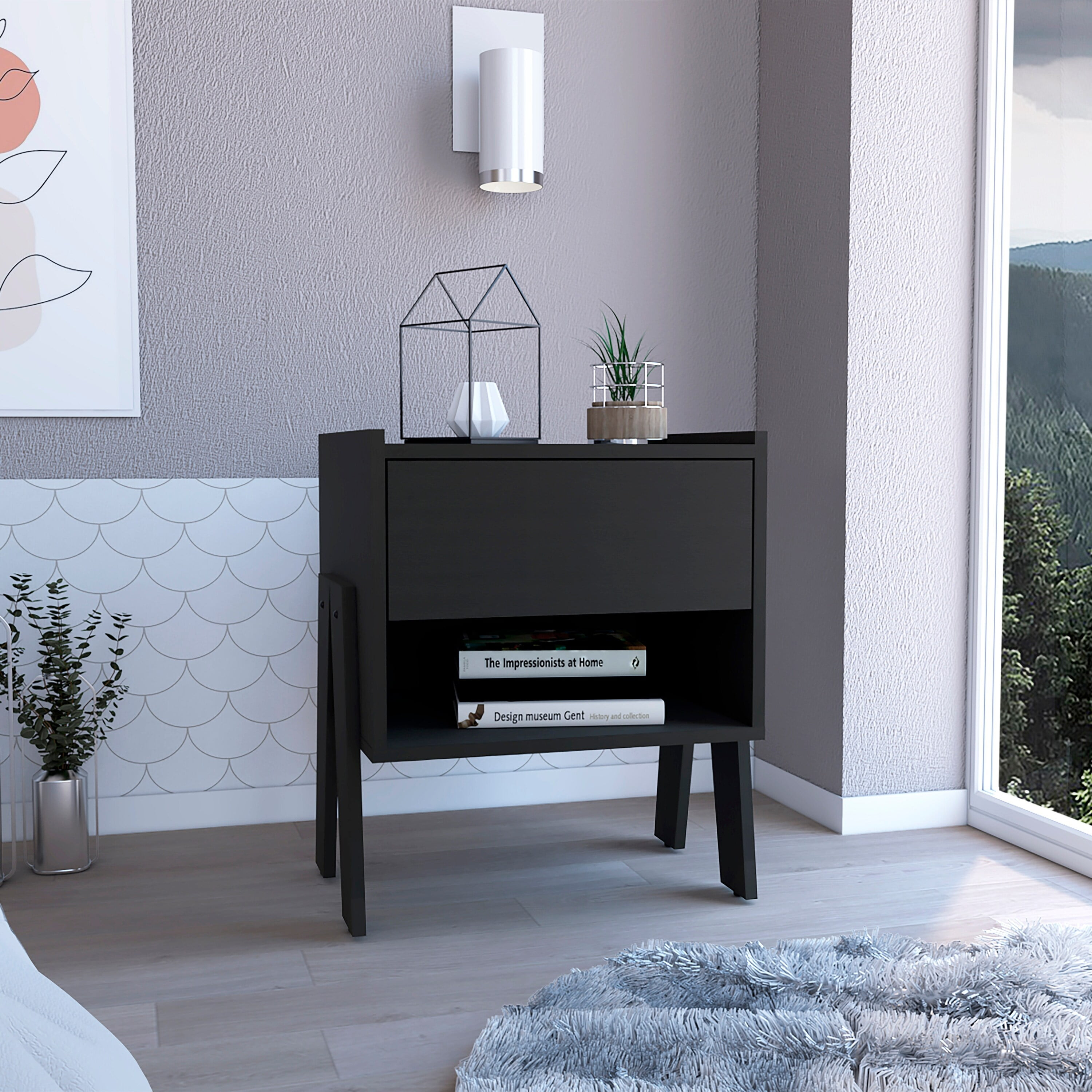 Nightstand 22"H,Bed Side Table with One Drawer,One Open Shelf,for Living Room