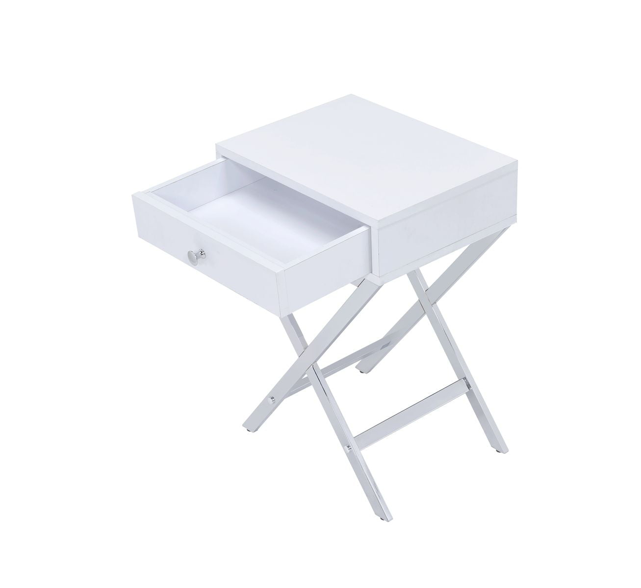 Nightstand with Drawer, End Table Bed Side Table with X-Shaped Design Legs, Modern Night Stand for Small Spaces, Dorm, Kids' Room and Living Room, Easy to Assemble, White