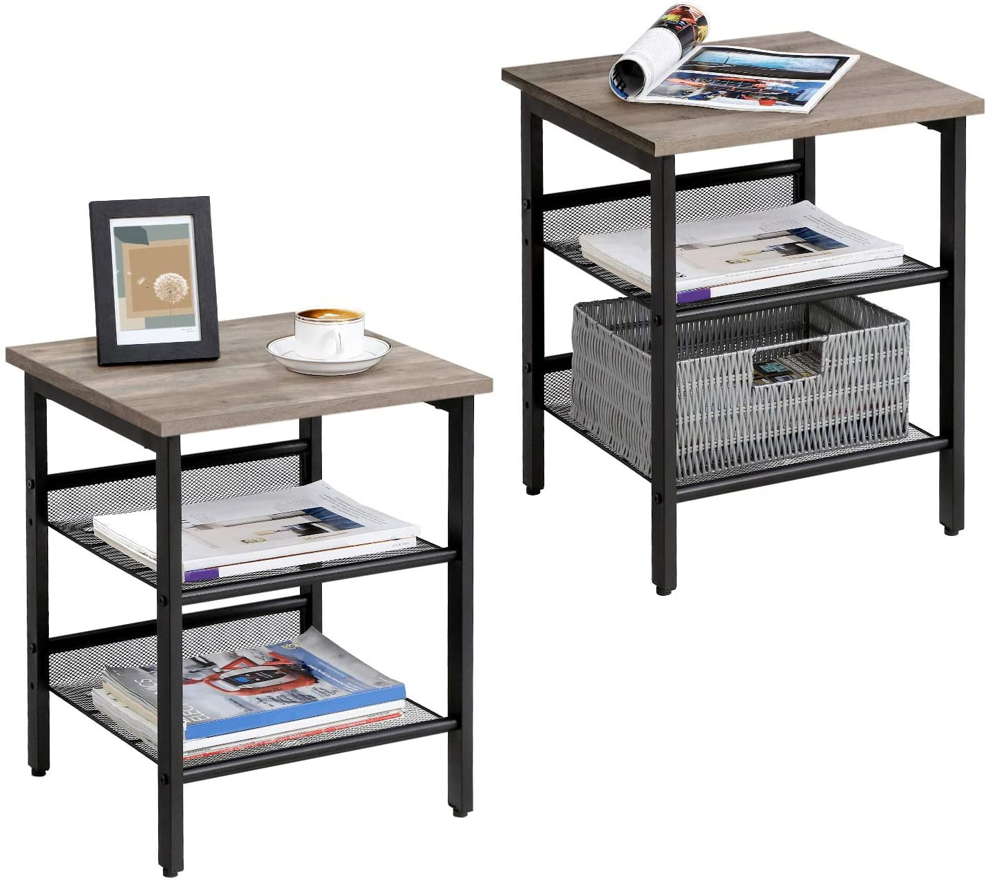 Vasagle Nightstand Set of 2 Side Table End Table for Living Room Stable Metal Frame, Rustic Brown and Black