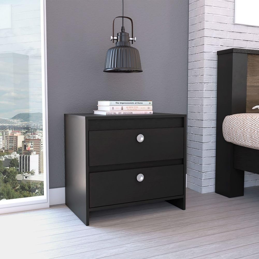 Nightstand with 2 Drawers, Black