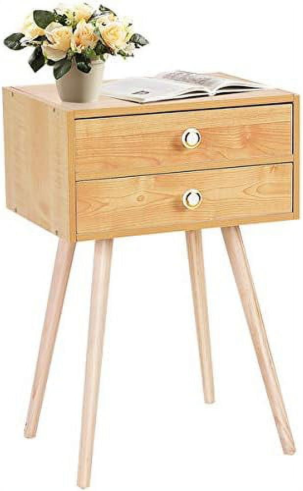 Nightstand W/2 Drawers For Bedroom Living Room Small Spaces Modern Home Furniture Simple Natural Legs Storage End Side Tables (1, Natural)