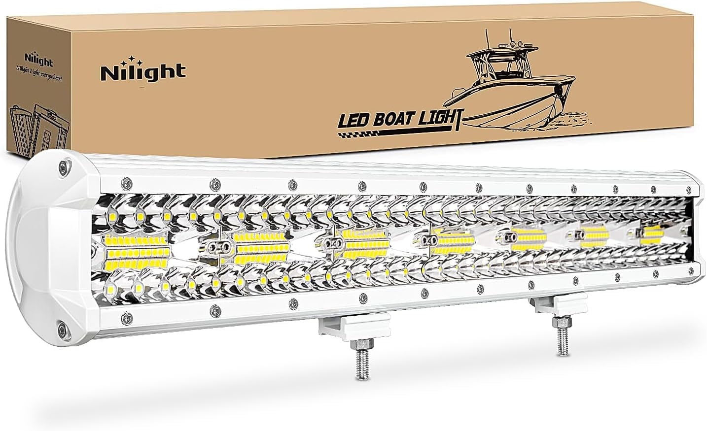 Nilight Marine LED Light Bar Navigation Lights 20Inch White Spot Flood Combo Ponton Boat Deck Dock Lights for Night Fishing T-top Stern Yacht Port Sailboat Trucks Tractors, 2 Years Warranty