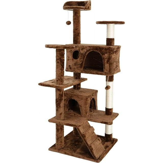 NintyFive 53 inches Heavy Duty Multi-Level Cat Tree Tower with Condo Furniture & Scratching Posts for Kittens Play Rest (Brown)