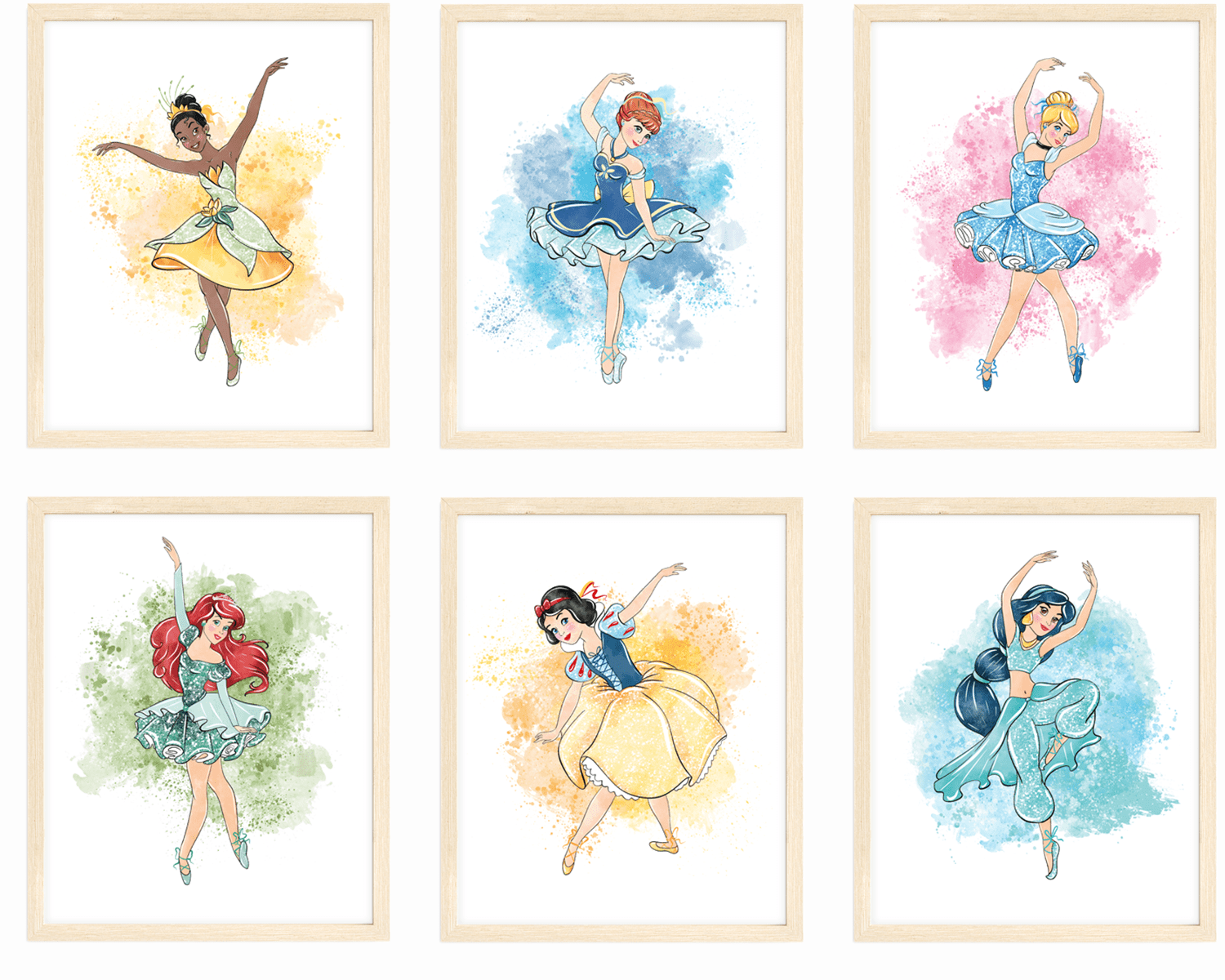 Nistio® Disney Princess Wall Art Prints, Ballerina Princess Girls Room Decor, Elsa, Cinderella, Princess Anna, Tiana, Set of 8, 8x10 inches (Unframed)