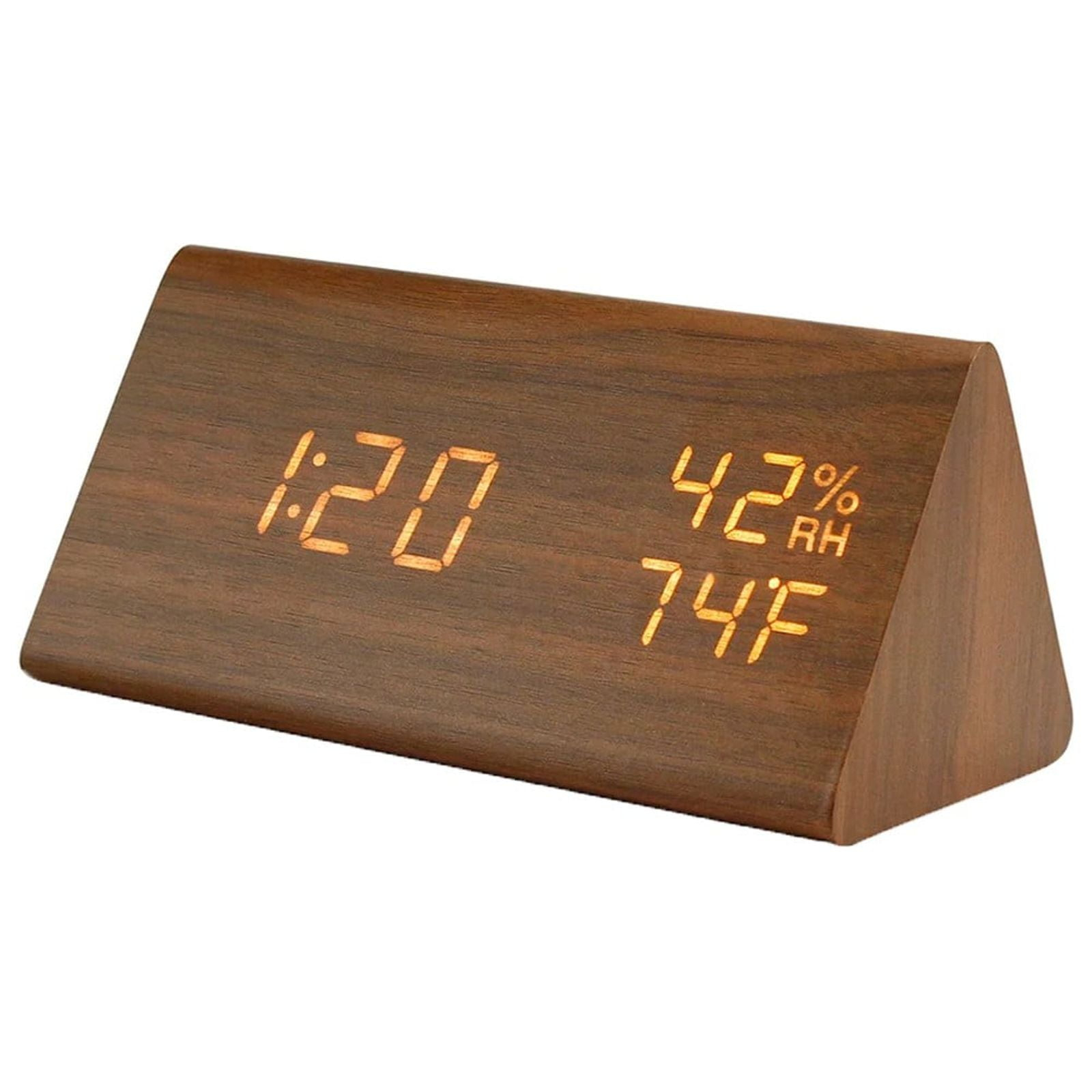 Digital Alarm Clock, with Wooden Electronic LED Time Display, Alarm Settings, Humidity & Temperature Detect, Wood Made Electric Clocks for Bedroom, Bedside,brown，G169865
