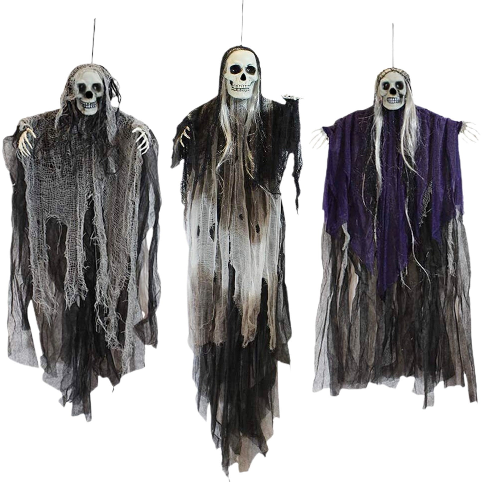Nmdmisc 3 Pack Hanging Halloween Skeleton Ghosts Decorations,Halloween Hanging Ghost Electric Luminous Horror Decorations Haunted House Confidential Room Scene Layout Outdoor Hanging Props