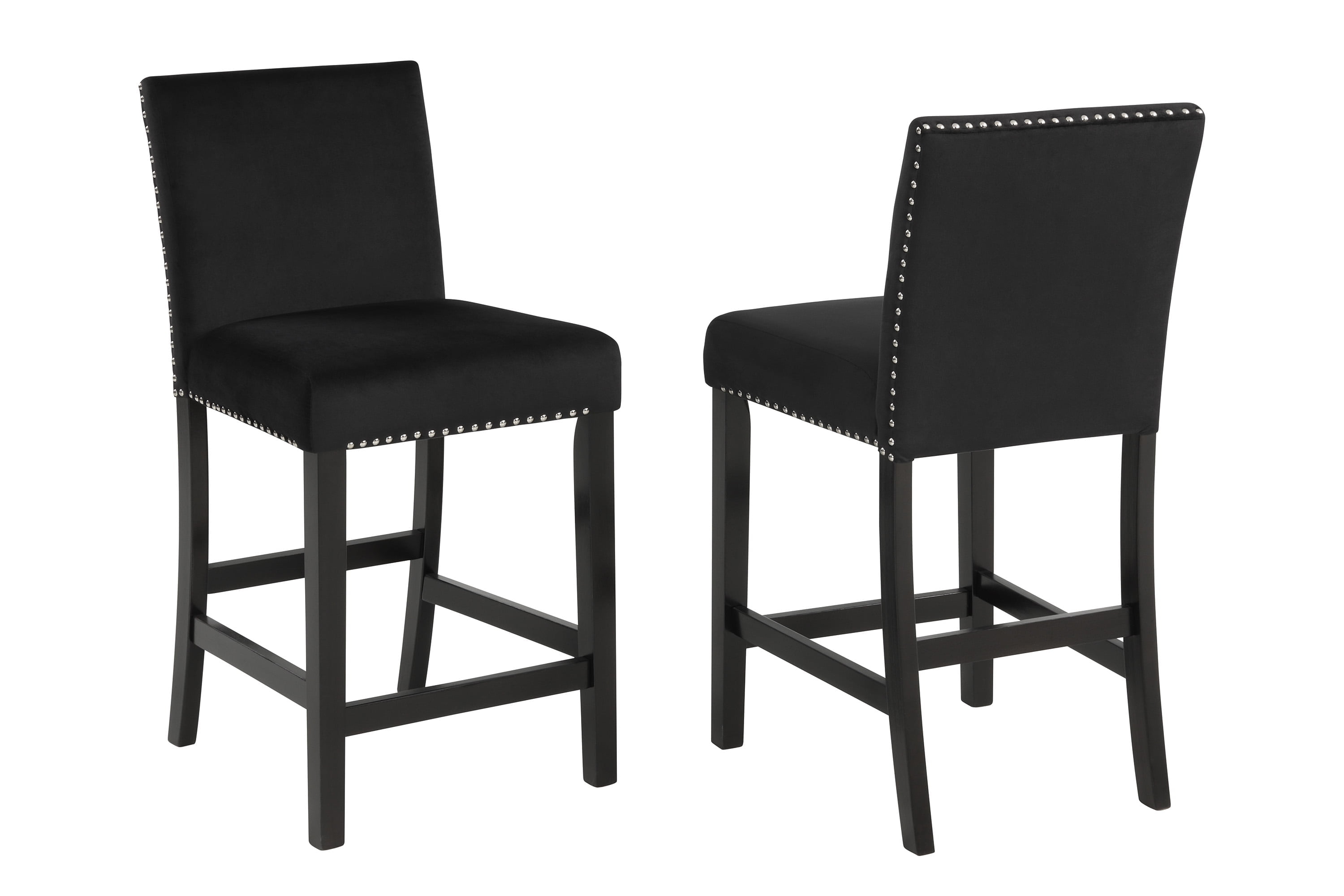 Cobre Contemporary Velvet Counter Stool with Nailhead Trim(Set of 2) in Black