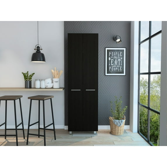 Black Particle Board Kitchen Pantry Cabinet with 5 Shelves