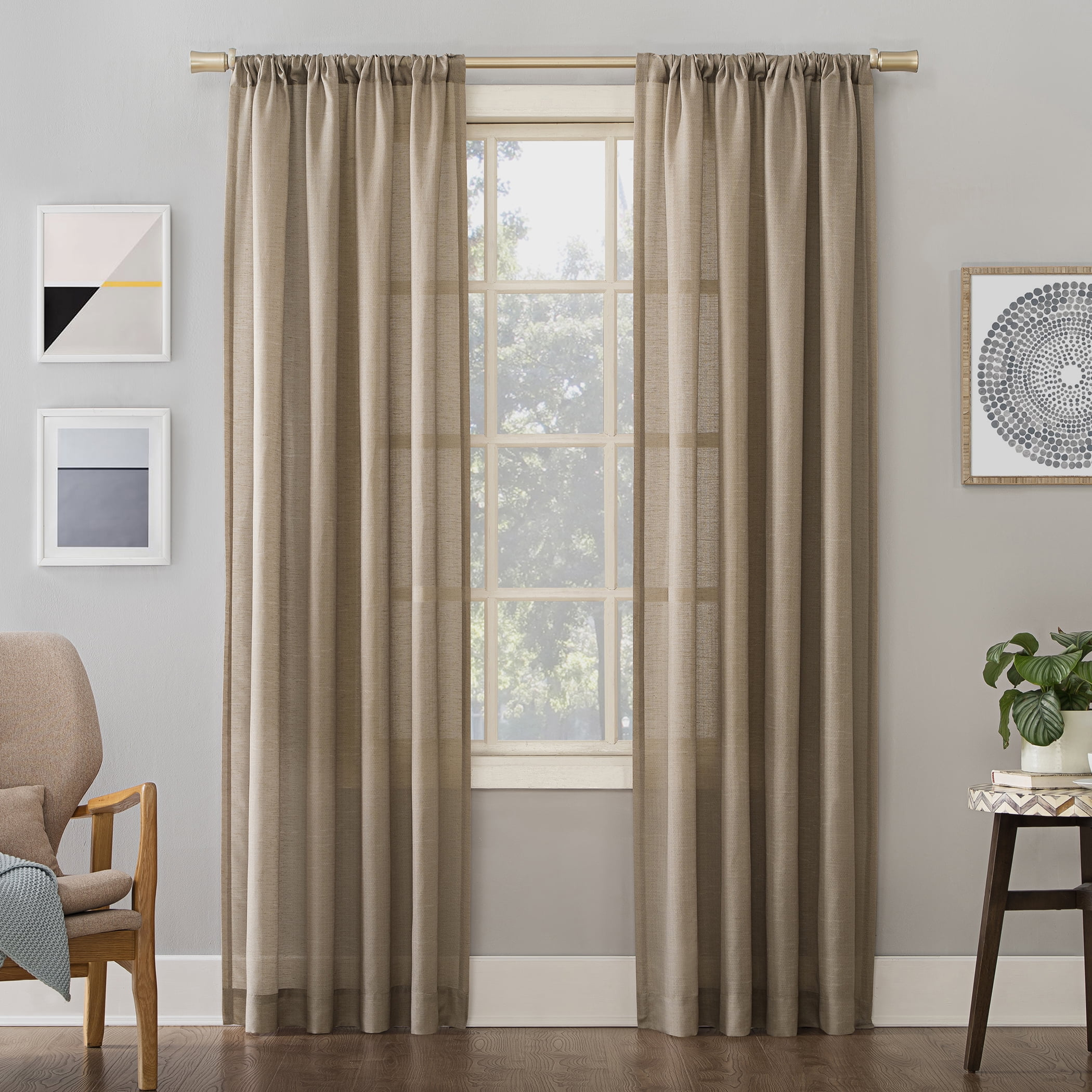 No. 918 Daniela 1-Piece Linen Blend Semi-Sheer Rod Pocket Curtain Panel, 54"x84", Taupe
