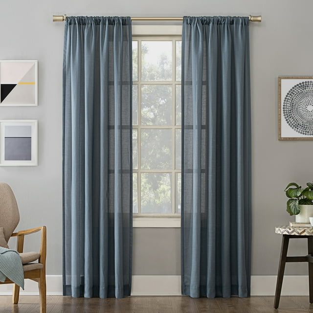 No. 918 Daniela 1-Piece Linen Blend Semi-Sheer Rod Pocket Curtain Panel, 54"x95", Denim Blue