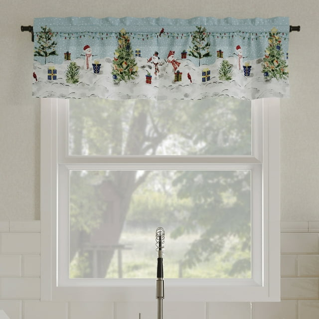 No. 918 Holiday Wonderland 1-Piece Semi-Sheer Rod Pocket Kitchen Curtains, 54"x14", Blue