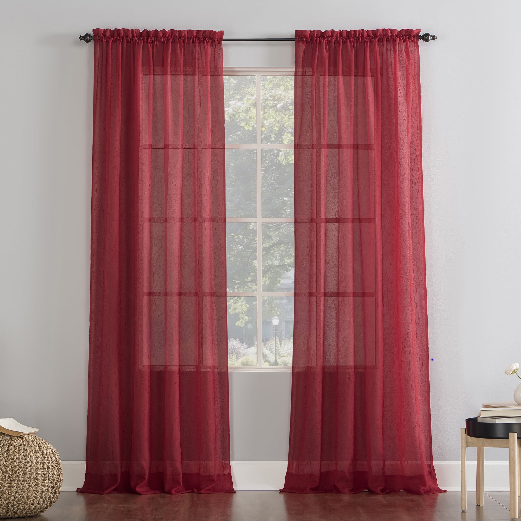 No. 918 Jillian Crushed Voile Sheer Rod Pocket Curtain Panel, 51" x 108", Red
