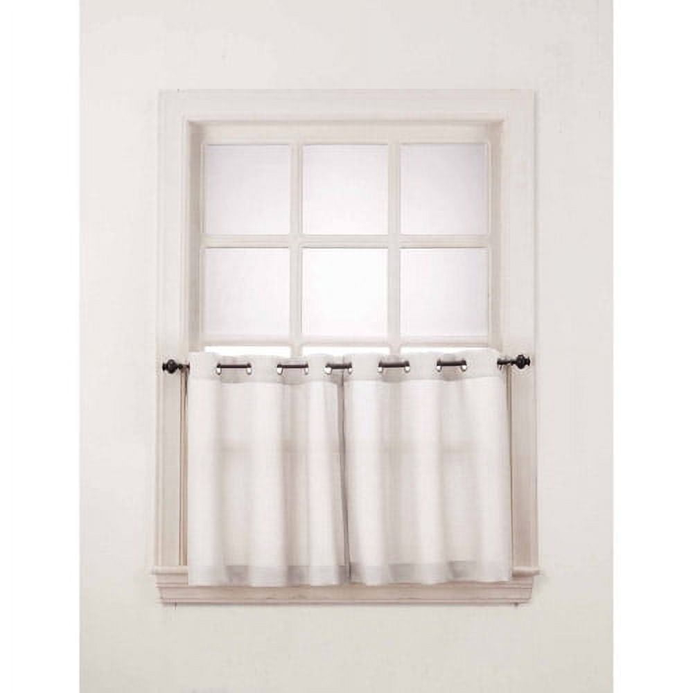 No. 918 Nathan Casual Textured Semi-Sheer Grommet Kitchen Curtains, 56"x24", White