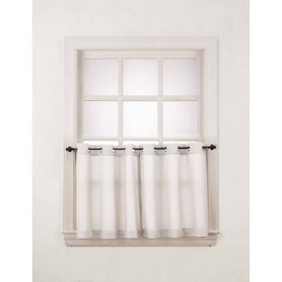 No. 918 Nathan Casual Textured Semi-Sheer Grommet Kitchen Curtains, 56"x24", White