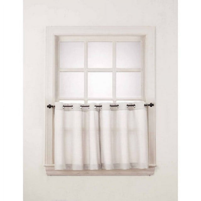 No. 918 Nathan Casual Textured Semi-Sheer Grommet Kitchen Curtains, 56"x24", White