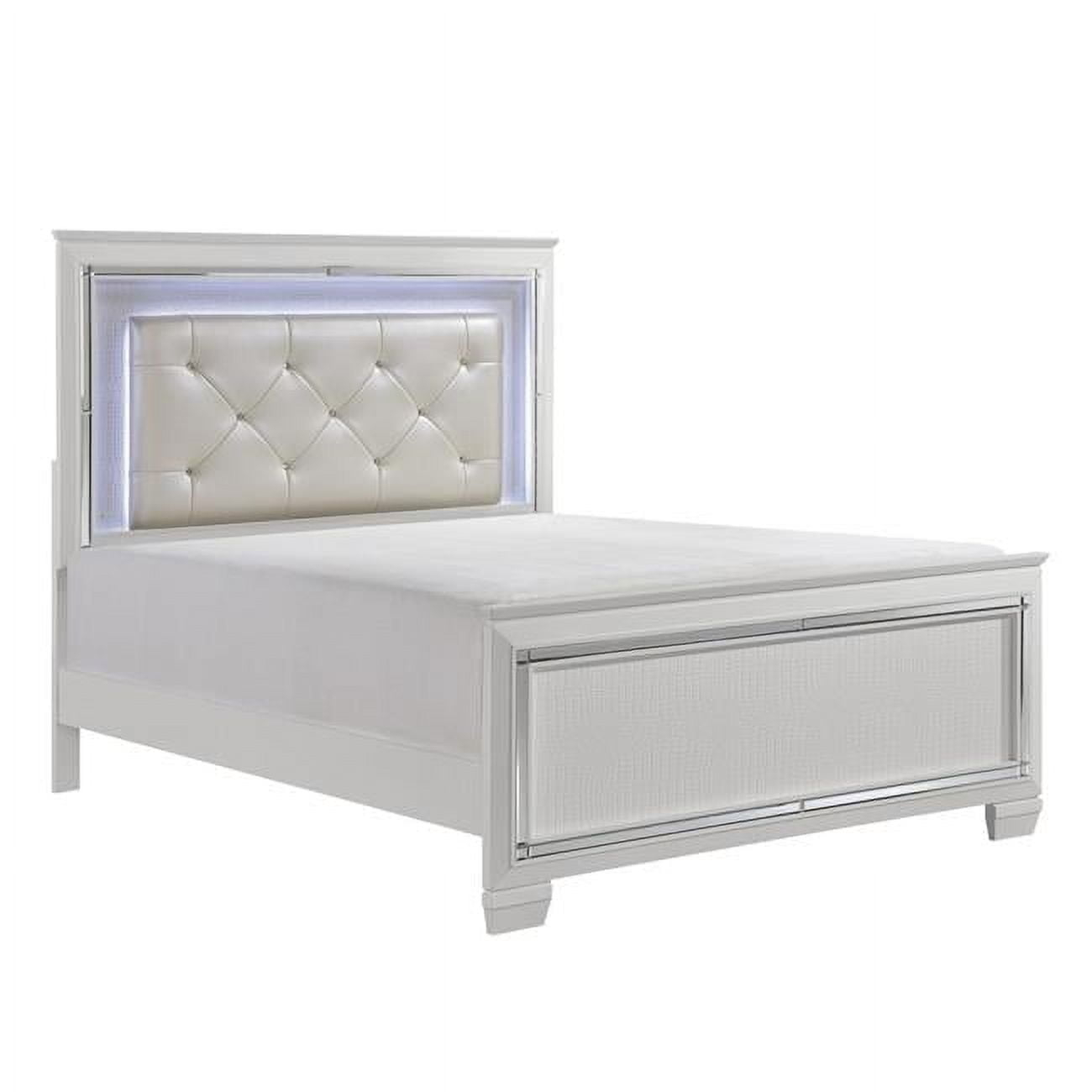 Noah LED Backlit Crystal Tufted Headboard California King Size Bed, White