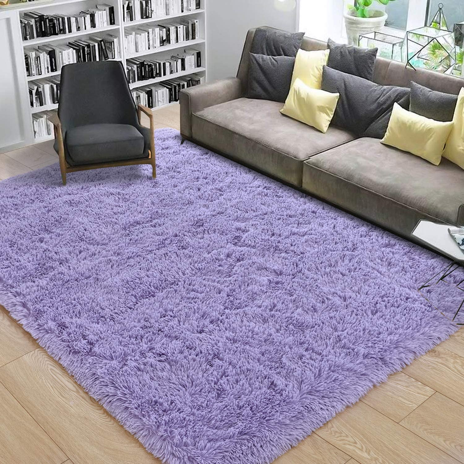 Noahas Fluffy Shaggy Rugs, 5x8 Feet Purple Plush Rugs for Girls Bedroom, Soft Kids Room Carpets, Large Bedside Rug, Upgrade Non-Slip Rugs for Children Nursery Dorm Home Decor, Purple