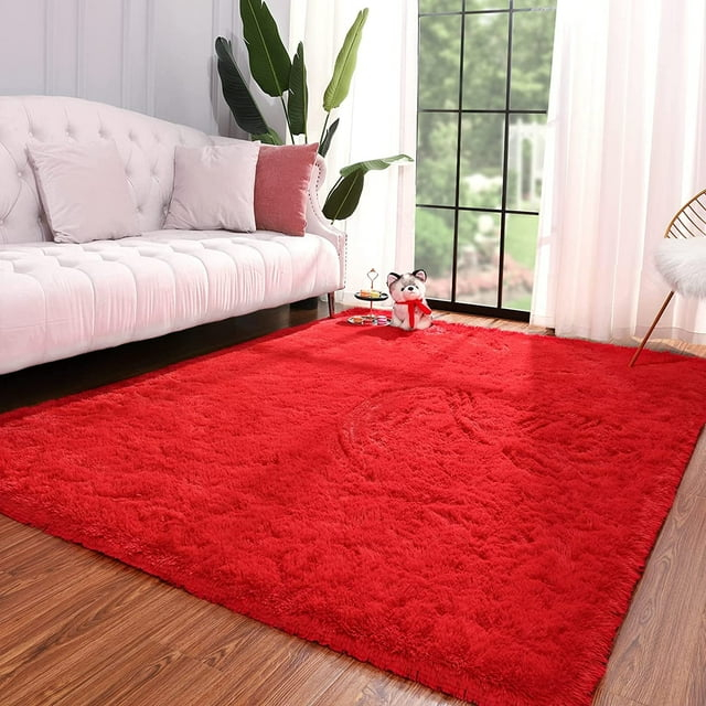 Softlife Super Soft Rug For Living Room Fluffy Rugs For Dorm Room Cute Plush carpet For Bedroom,8' x 10',Red