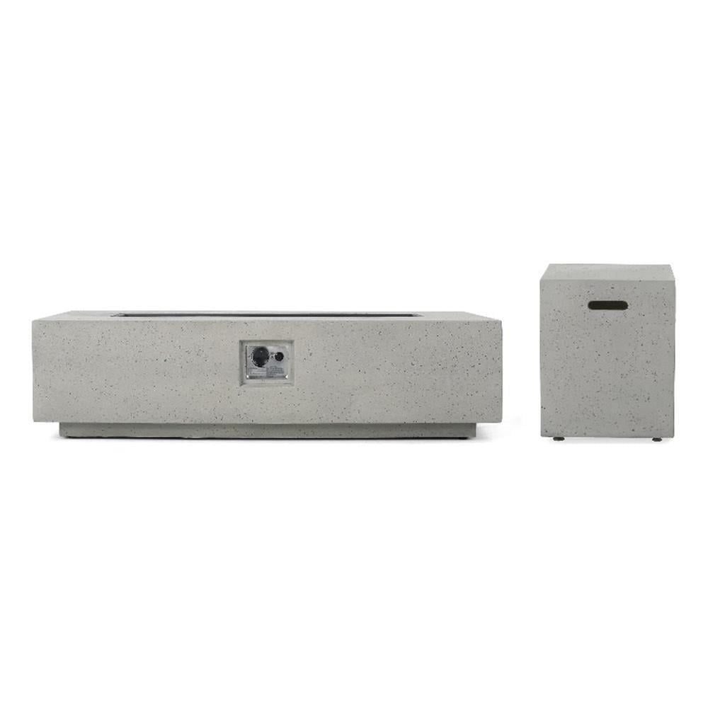Noble House Aidan 50.000 BTU Rectangular Concrete Stone Fire Pit in Light Gray