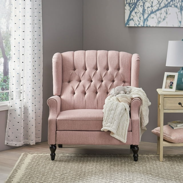 Noble House Albert Oversized Tufted Fabric Push Back Recliner, Pink
