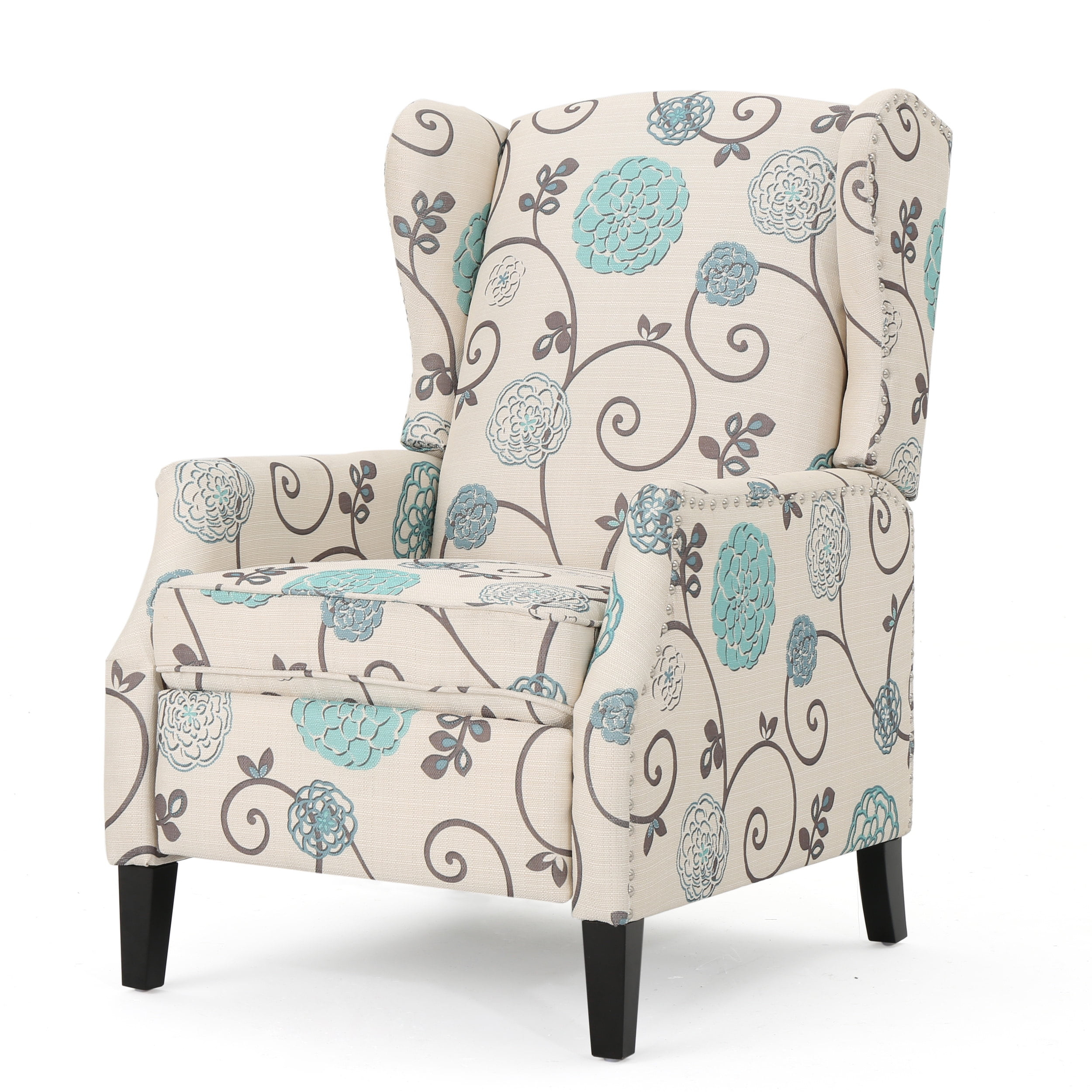 Noble House Allan Standard Fabric Wingback Pushback Recliner, Light Beige