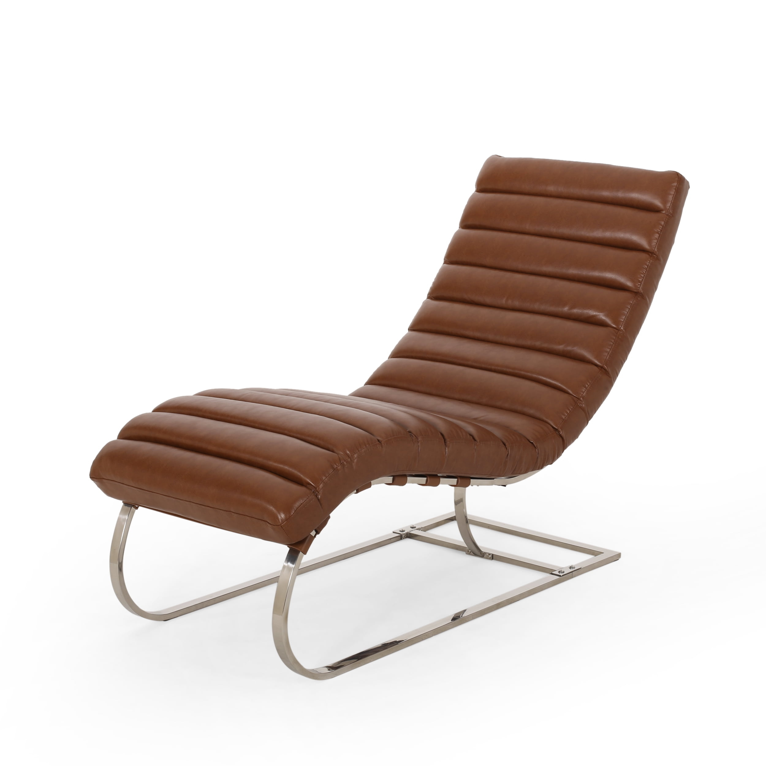 Noble House Amuri Indoor Faux Leather Tufted Chaise Lounge, Cognac