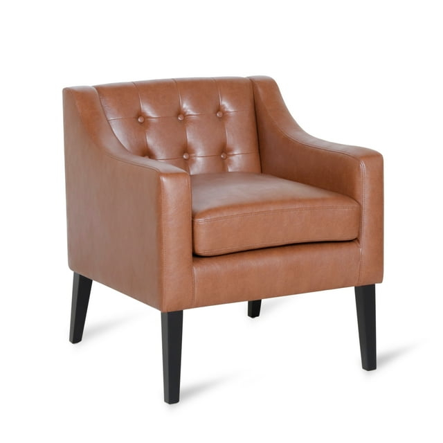 Noble House Annisa Faux Leather Club Chair, Cognac Brown and Espresso