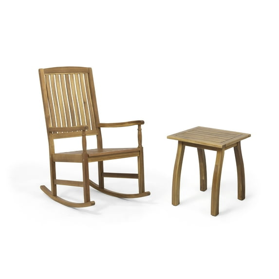 Noble House Arcadia Outdoor Acacia Wood Rocking Chair and Side Table Set Teak