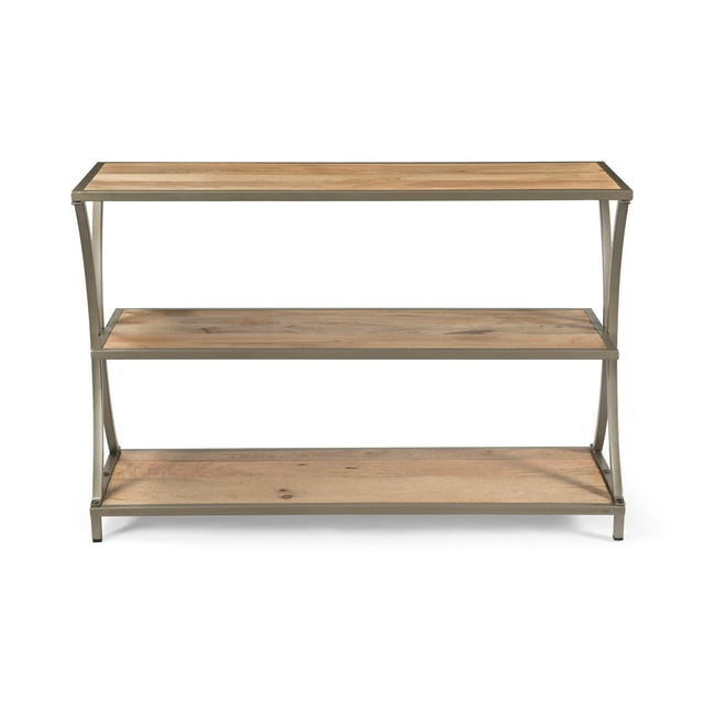 Noble House Ayaan Modern Industrial Handcrafted Mango Wood Console Table, Natural Finish and Silver