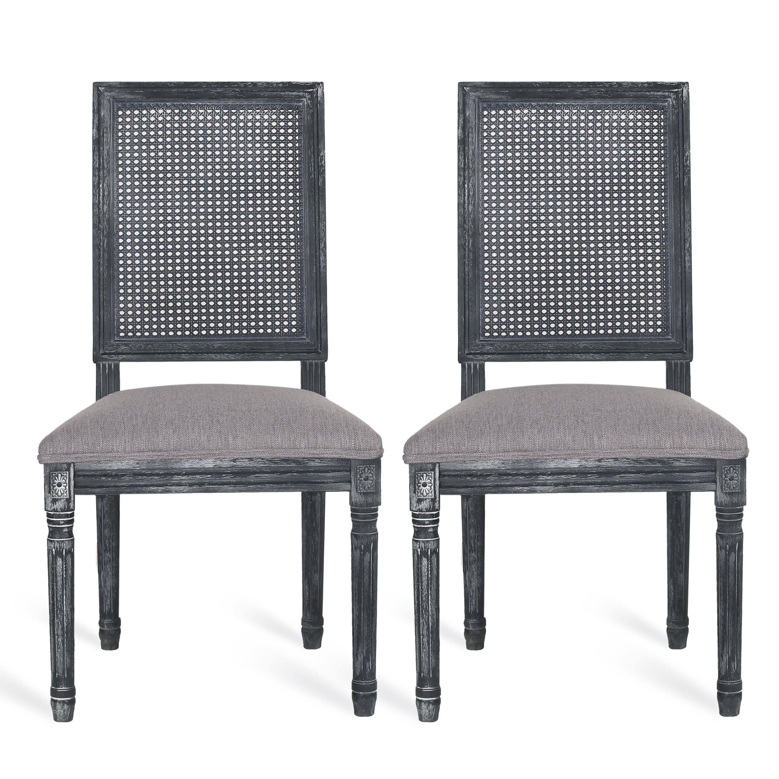 Noble House Beckstrom French Wood Upholstered Dining Chair, Set of 2, Gray