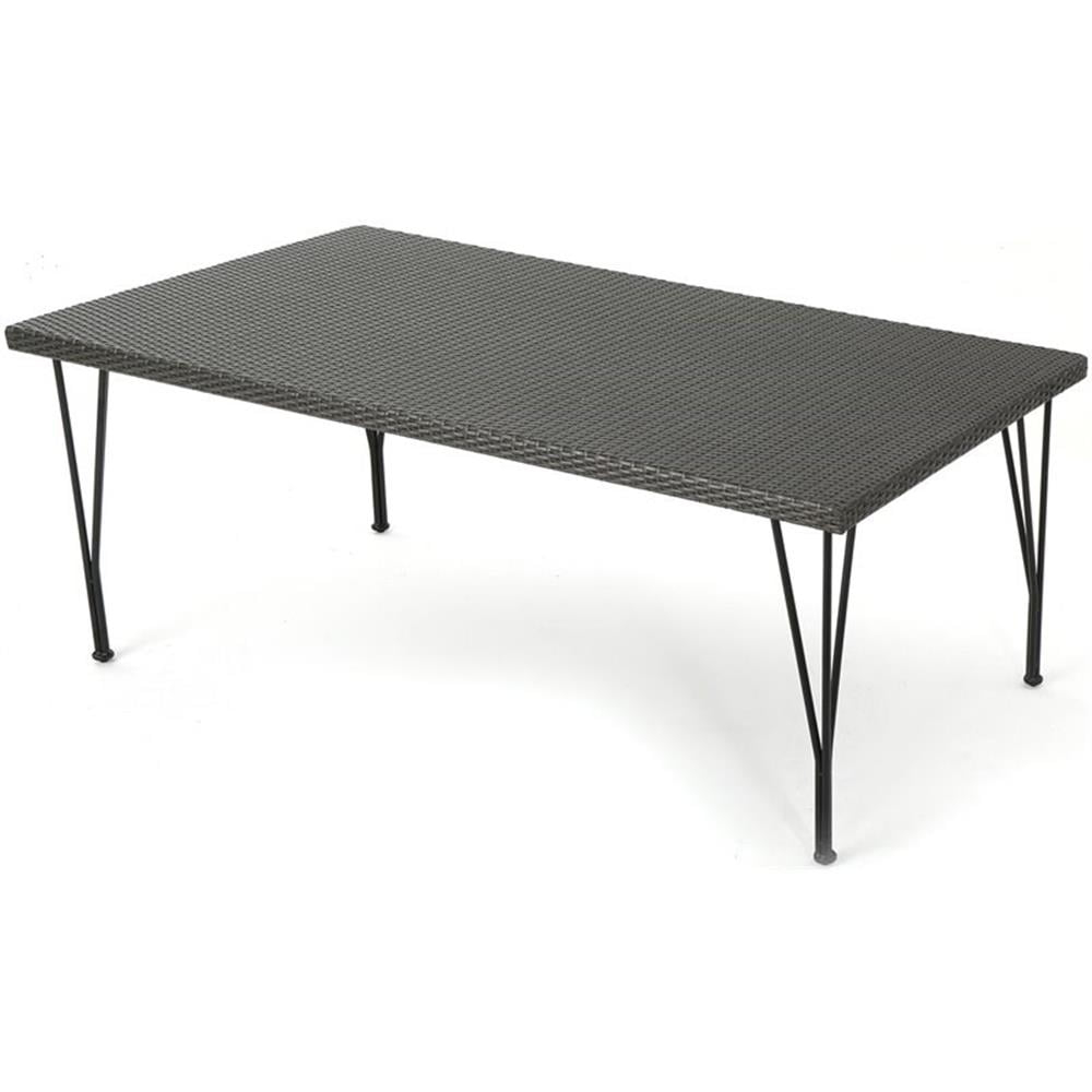 Noble House Bedford 69" Wicker Patio Dining Table with Hair Pin Legs in Gray