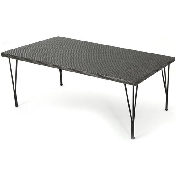 Noble House Bedford 69" Wicker Patio Dining Table with Hair Pin Legs in Gray