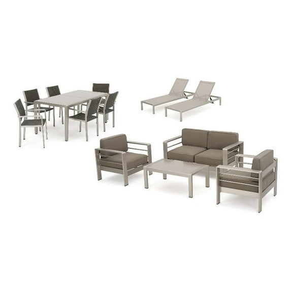 Noble House Cape 6-Seater Aluminum Estate Collection with 7-Piece Set in Gray