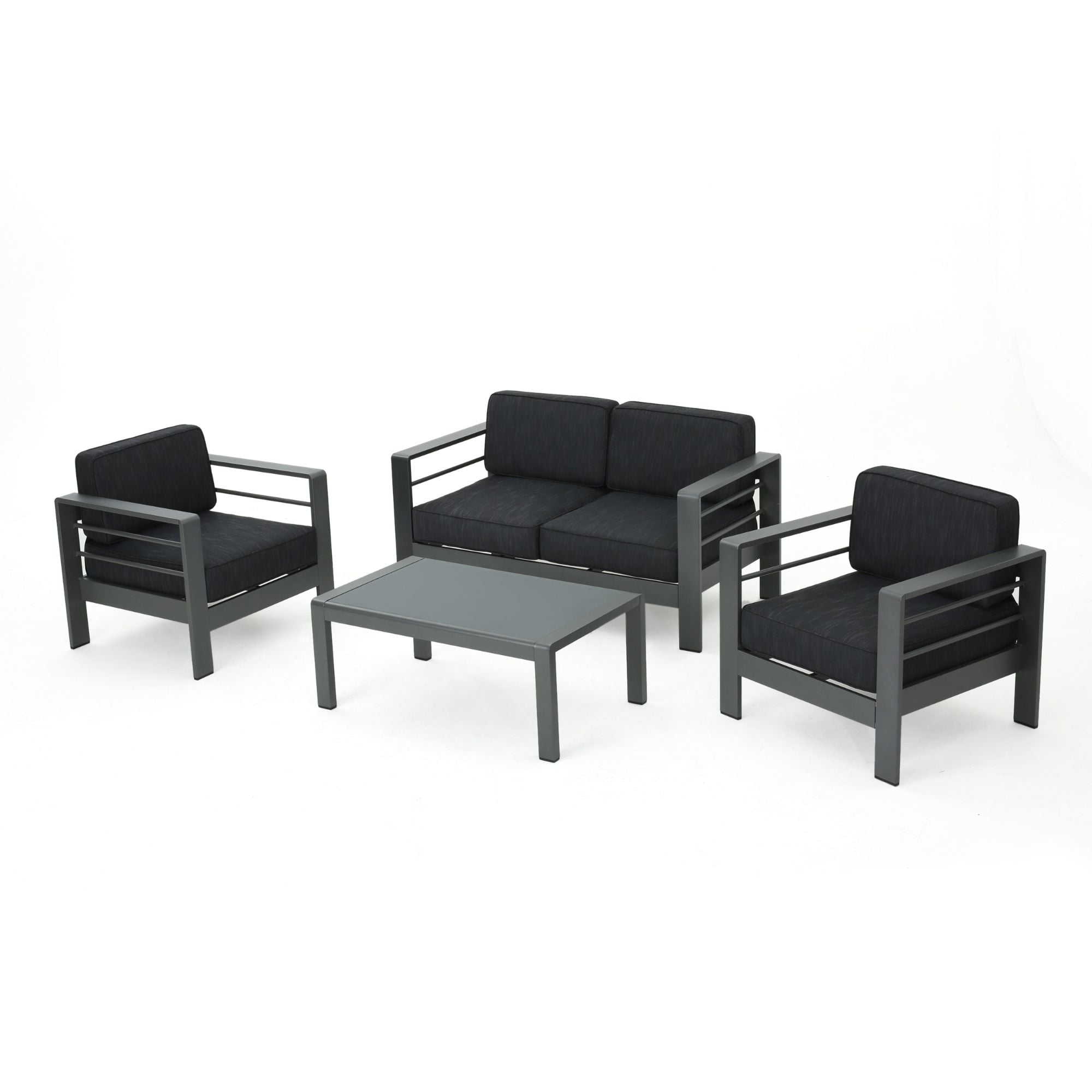Noble House Cape Coral Outdoor Grey Aluminum 4 Pc Loveseat Chat Set