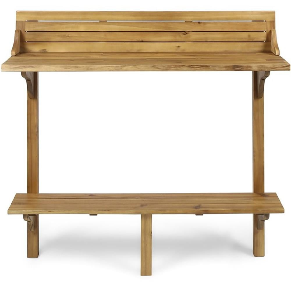 Noble House Caribbean Outdoor Natural Acacia Wood Balcony Bar Table
