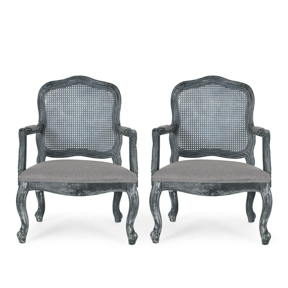 Noble House Corral French Fabric Dining Chair, Set of 2, Gray