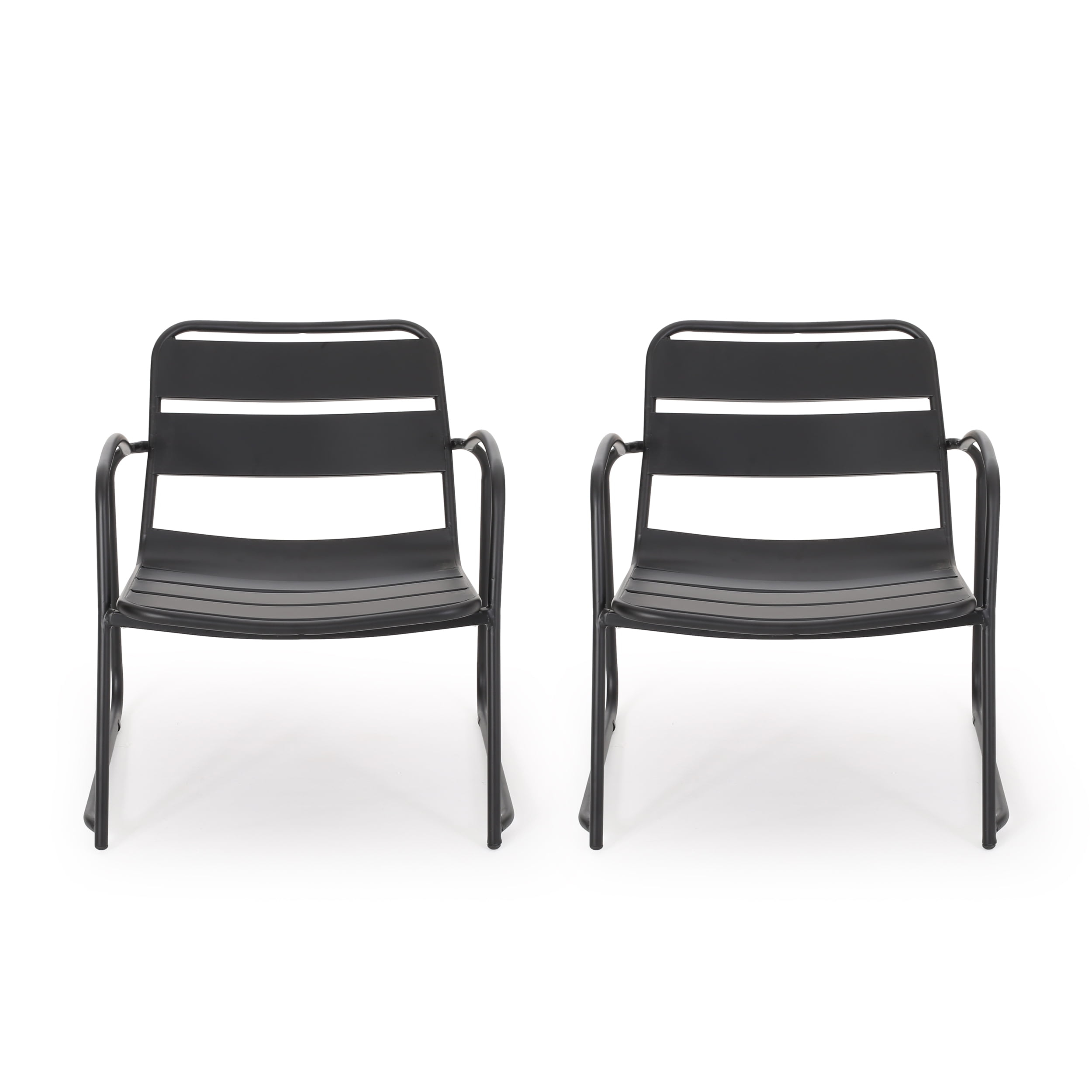 Noble House Cowan Outdoor Dining Chair in Matte Black (Set of 2)